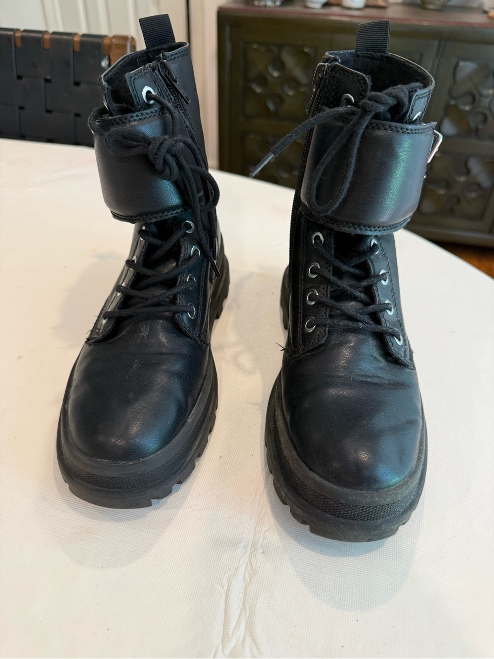Zara Black Lace-Up Combat Boots with zipper 37 / 6.5